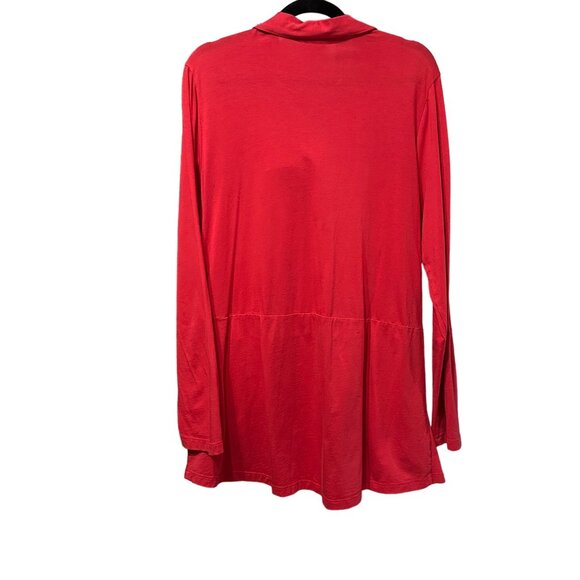 J. Jill women’s size L red pima cotton long sleeve button front top - Picture 2 of 6
